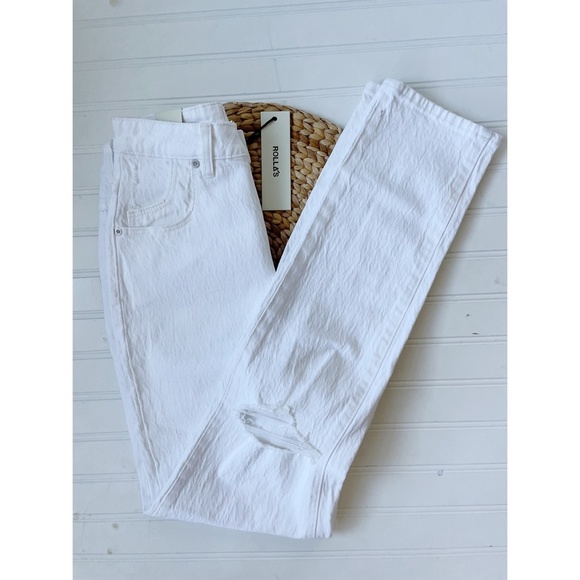 Rollas Dusters High Rise Slim Straight Jeans White NEW NWT - Picture 6 of 7